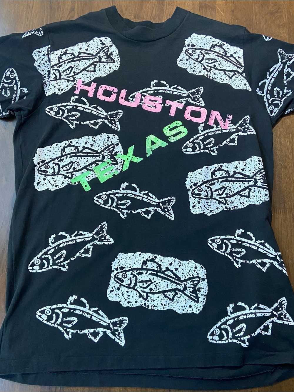 Textile Prints Vintage Fish T-Shirt Mens M Black Houston Texas Single Stitch USA
